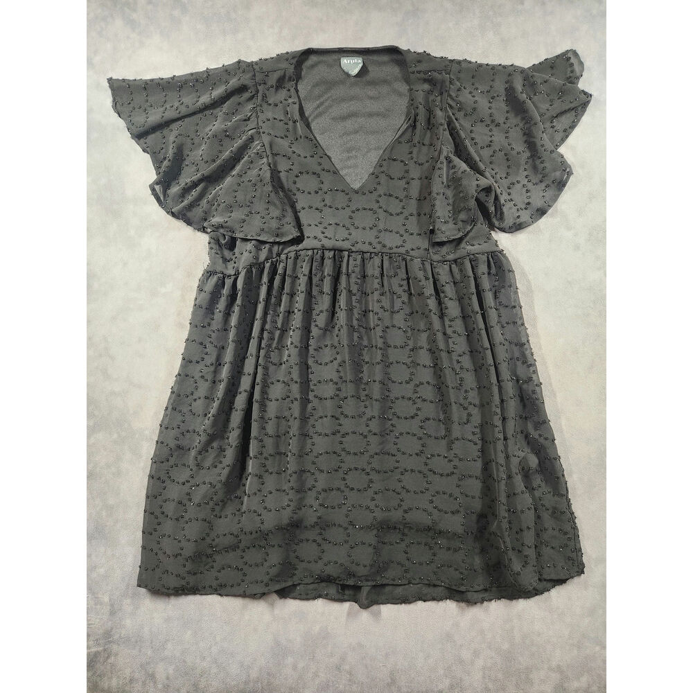 ARULA Anthropologie Tiered Mini Dress Womens Plus Size B 2X Black Textured
